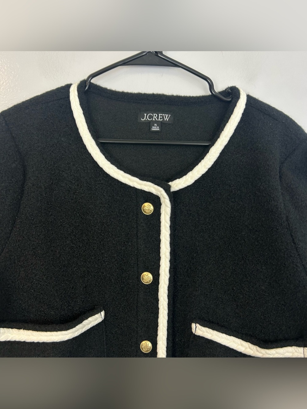 J.Crew Cropped Boucle Yarn Lady Black/White Fleece Boxy Jacket Size Xl - Picture 3 of 14